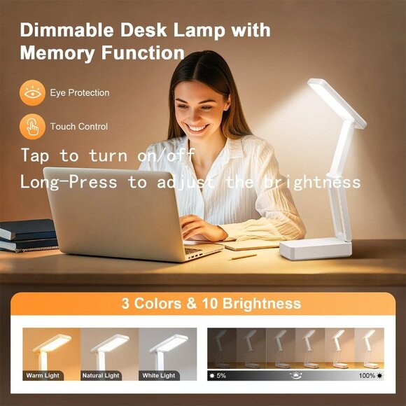 Desk Lamps for Home Office, 3600mAh Reading Light Mini Lamp, 3 Colors+Dimmable D - Picture 3 of 8